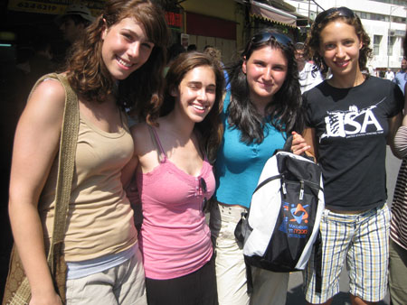 Members of the US Maccabiah Fencing team at the shuk