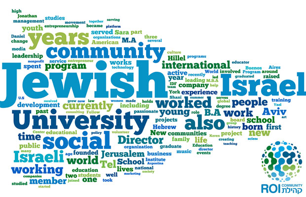 A word cloud made up of the 150 most used words contained in all the personal profiles of the members of the 2015 ROI Community.