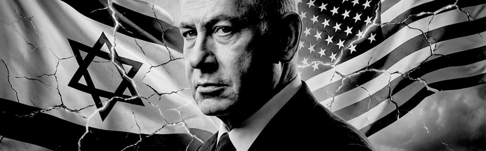 illustration showing Netanyahu with cracking Israeli and American flags representing the deteriorating US-Israel relationship