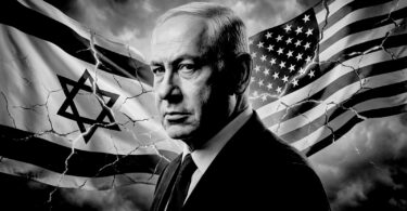 illustration showing Netanyahu with cracking Israeli and American flags representing the deteriorating US-Israel relationship